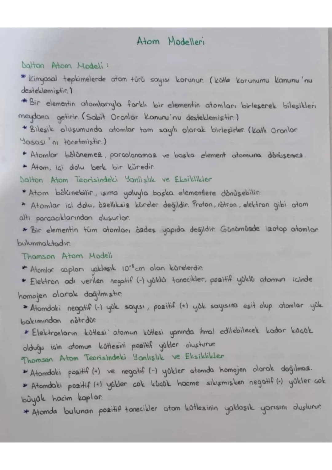 Atom Modelleri
Dalton Atom Modeli:
Kimyasal tepkimelerde atom türü sayısı korunur. (katle korunumu kanunu'nu
desteklemiştir.)
*Bir elementin