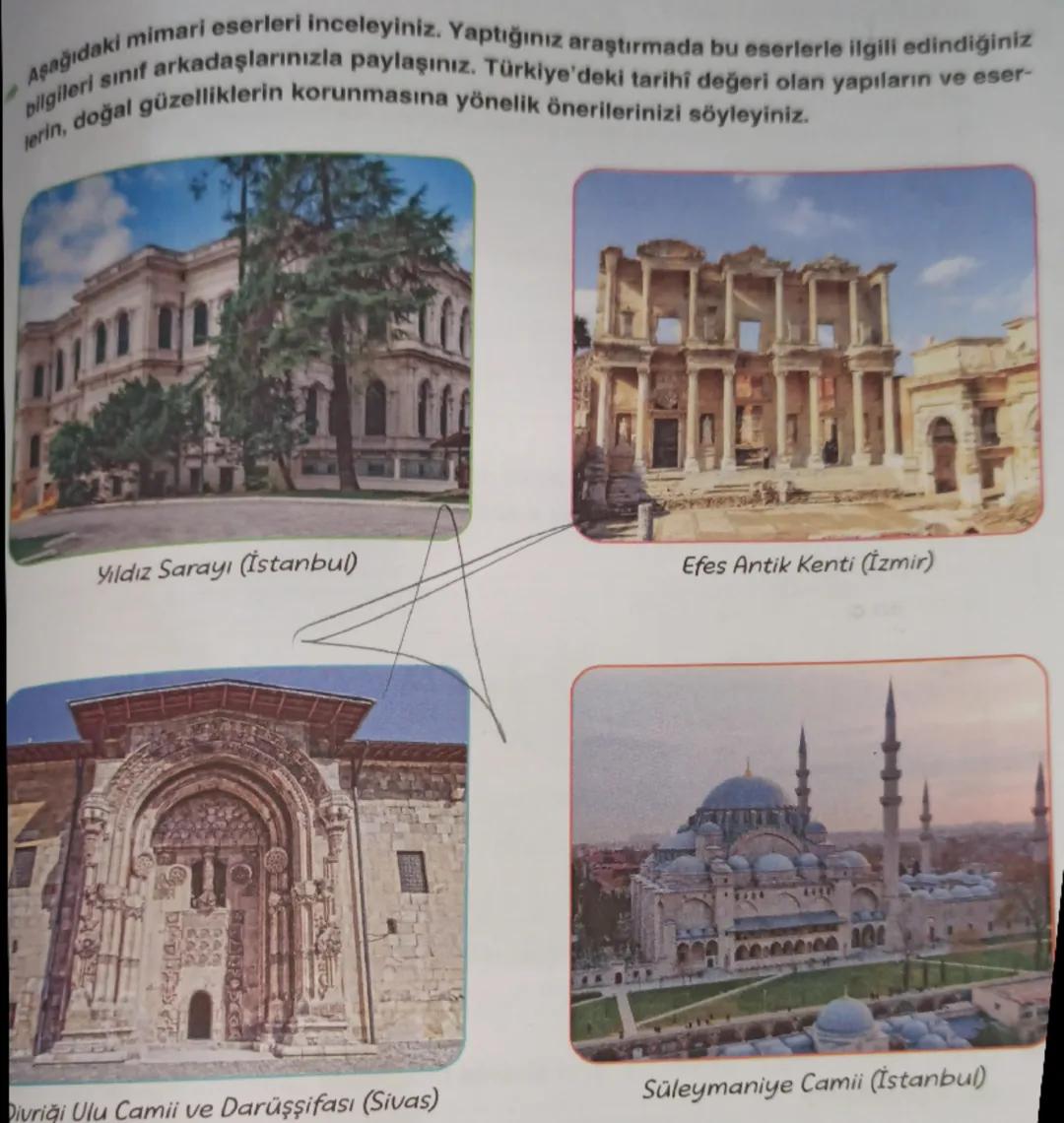 Aşağıdaki mimari eserleri inceleyiniz. Yaptığınız araştırmada bu eserlerle ilgili edindiğiniz
bilgileri sınıf arkadaşlarınızla paylaşınız. T