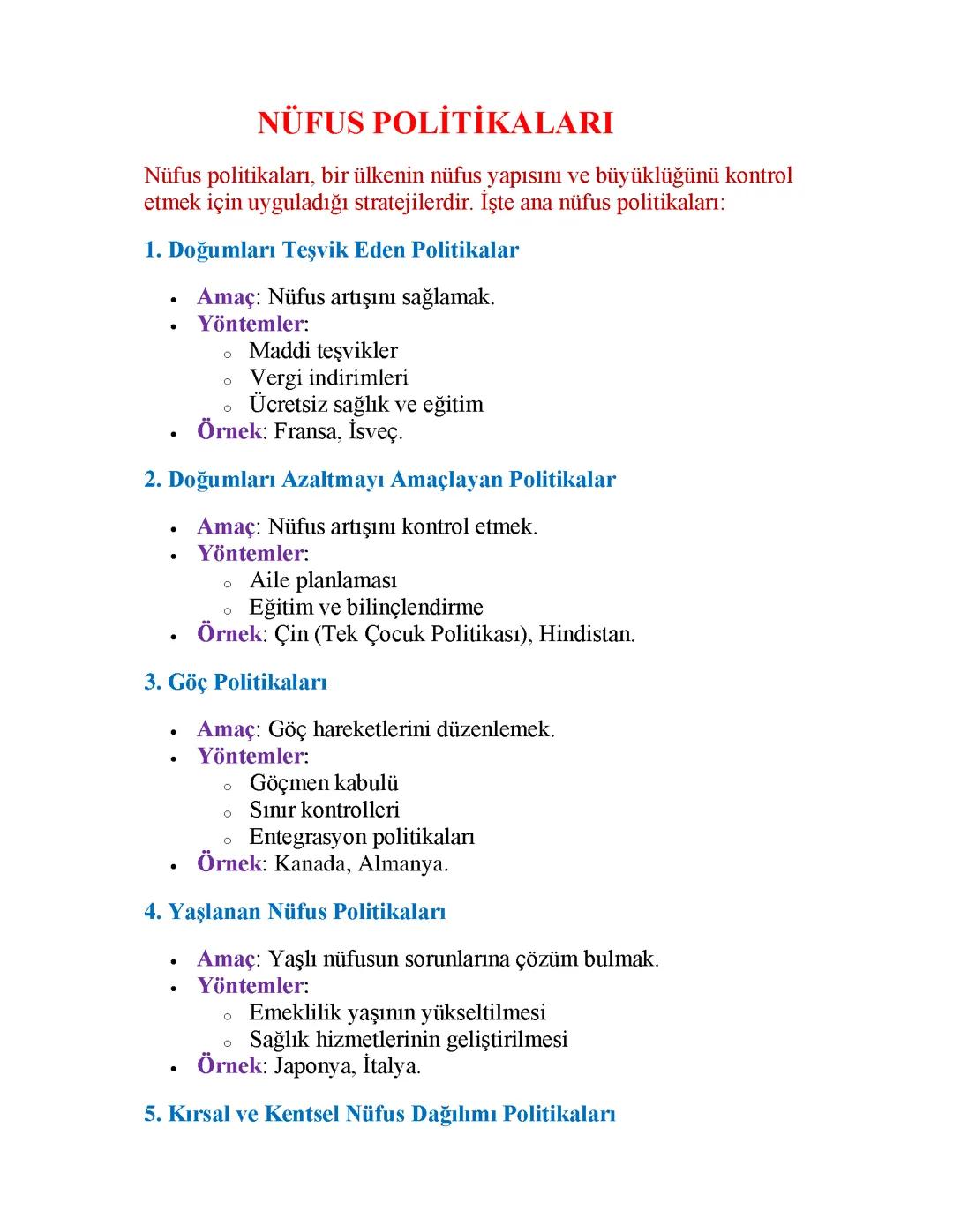 NÜFUS POLİTİKALARI