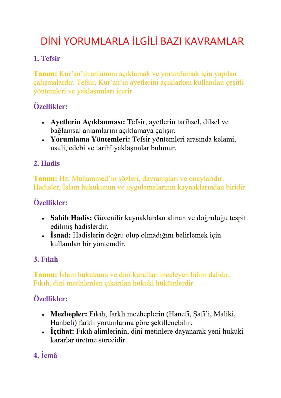 Dini Yorumlarla İlgili Bazı Kavramlar