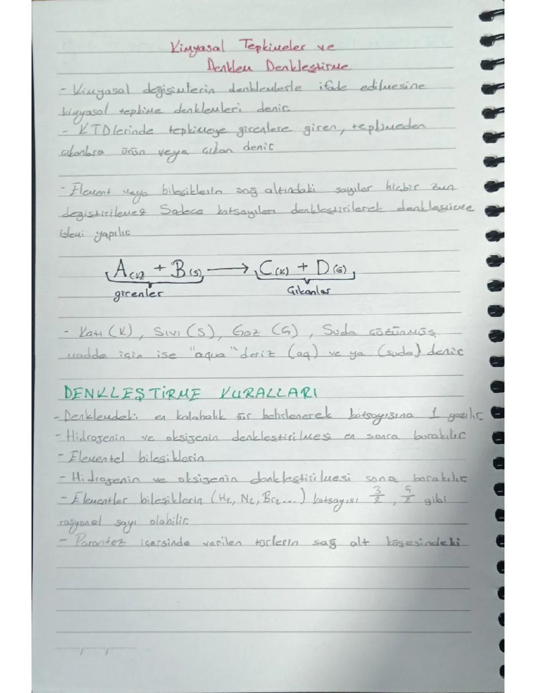 Kimyasal tepkimeler ve denklem denkleştirme 