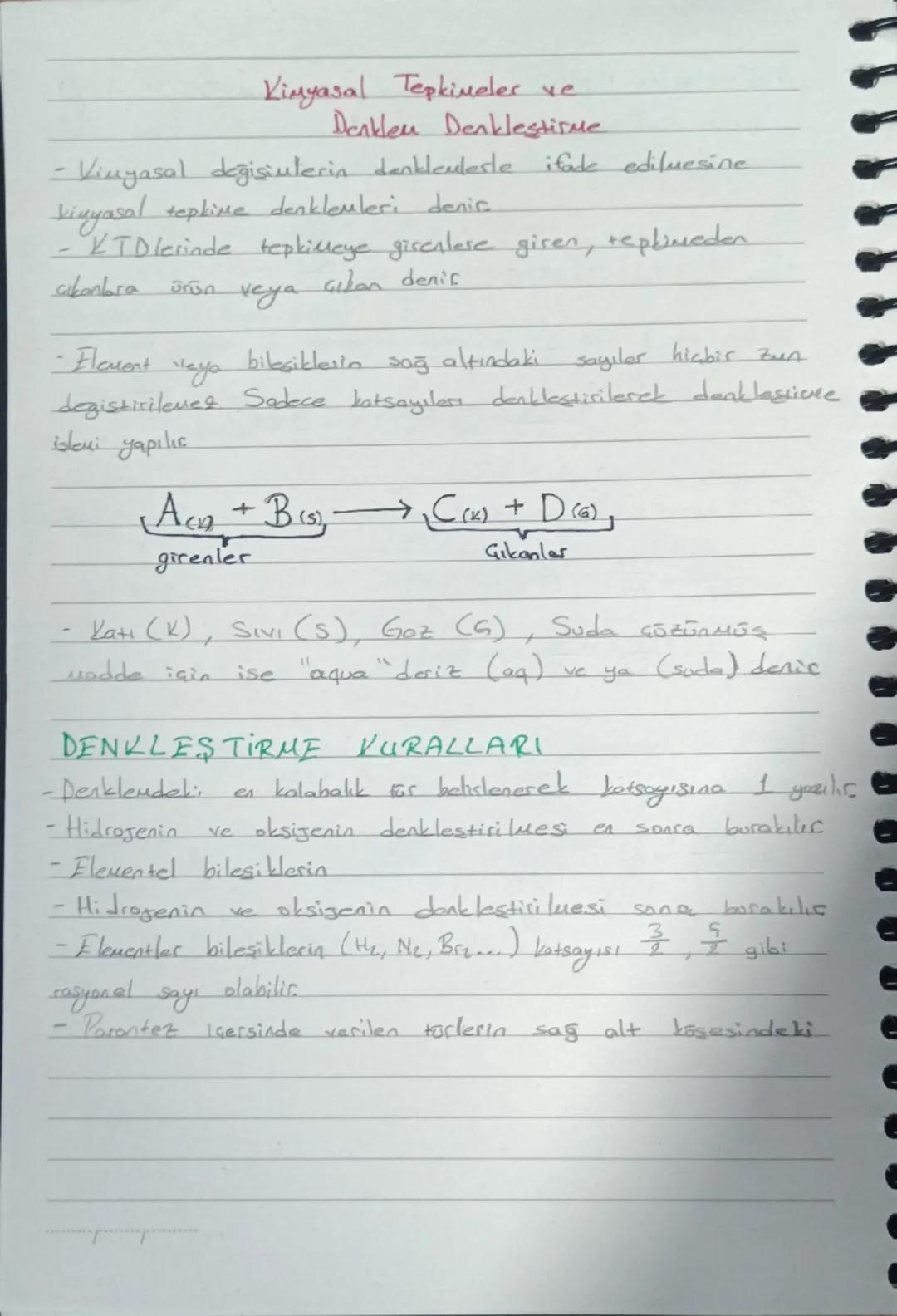 Kimyasal Tepkimeler ve
Denklen Denklestirme
- Vinyasal değişimlerin denklemlerle ifade edilmesine
Vinyasal tepkime denklemleri denic.
- KIDl