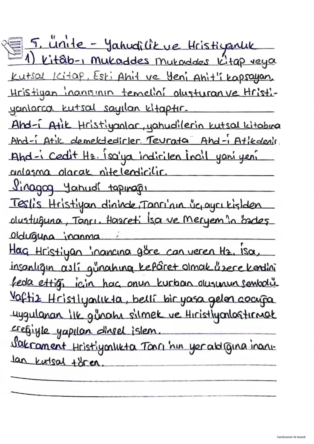 5. ünite - Yahudilik ve Hristiyanlık
(1) Kitâb-ı Mukaddes Mukaddes kitap veya
Kutsal Kitap, Eski Ahit ve Yeni Ahit'i kapsayan,
Hristiyan ina