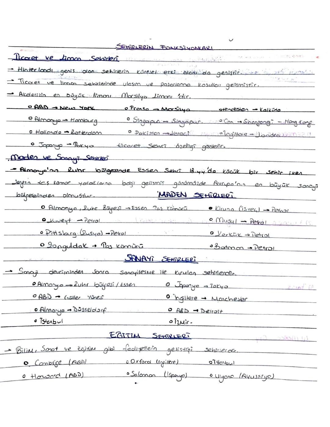 Şehirlerin fonksiyonlari