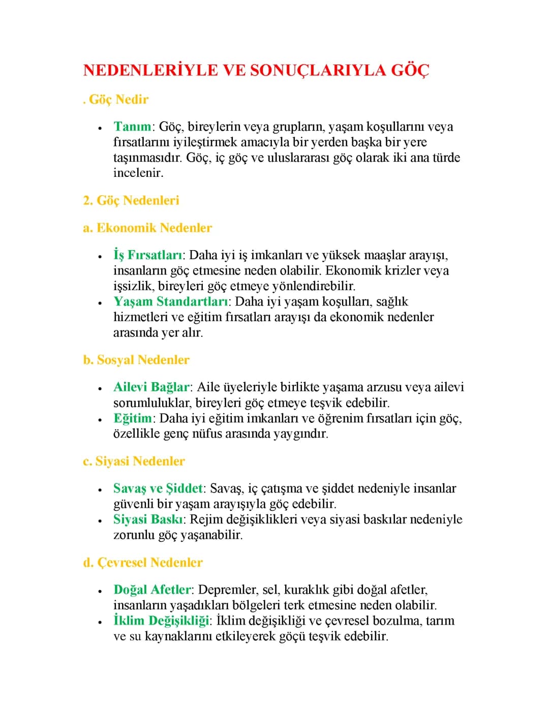NEDENLERİYLE VE SONUÇLARILA GÖÇ