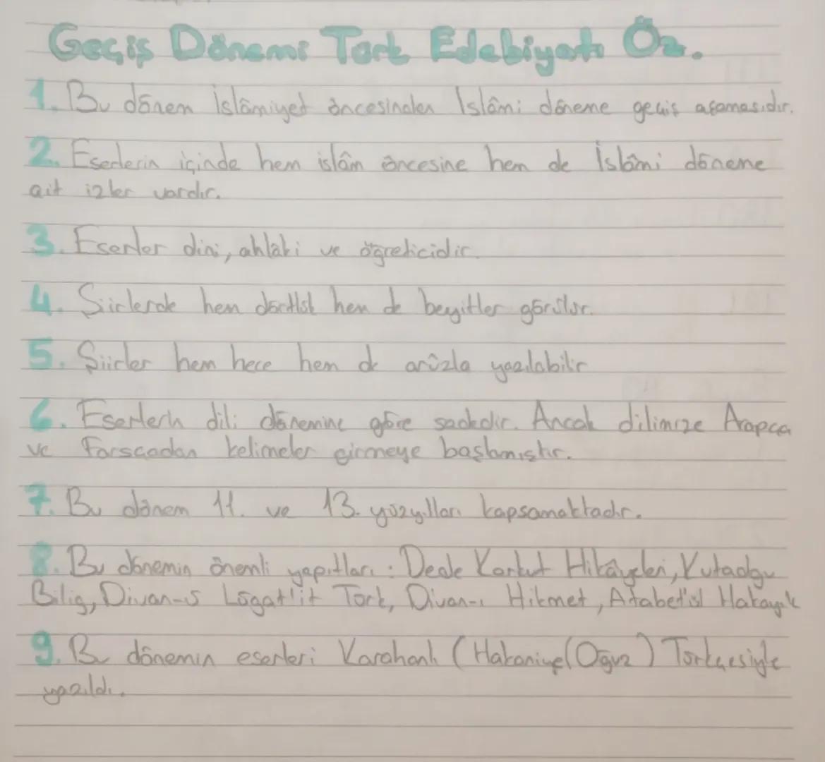 Geçiş Dönemi Tark Edebiyatı Öz..
1. Bu dönen İslâmiyet öncesinaten Islâm: deneme geais asamasıdır.
2. Eserlerin içinde hem islam öncesine he
