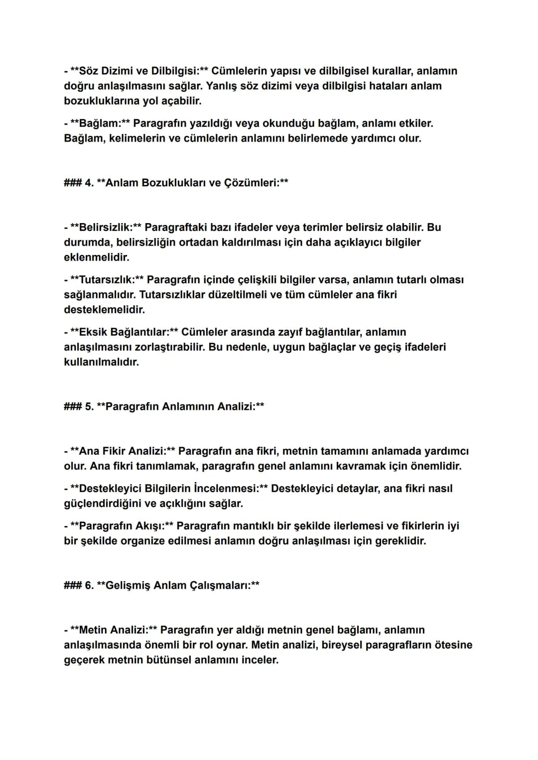 Paragrafta anlam hakkında geniş özet
Paragrafta anlam, bir metnin veya bir paragrafın genel anlamını ve içeriğini
belirleyen önemli bir bile