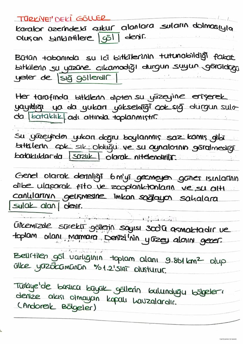 TÜRKİYE'DEKİ GÖLLER
1..... .......
karalar üzerindeki çukur alanlara suların dolmasıyla
Oluşan birkintilere göll denir.
Bütün tabanında su i