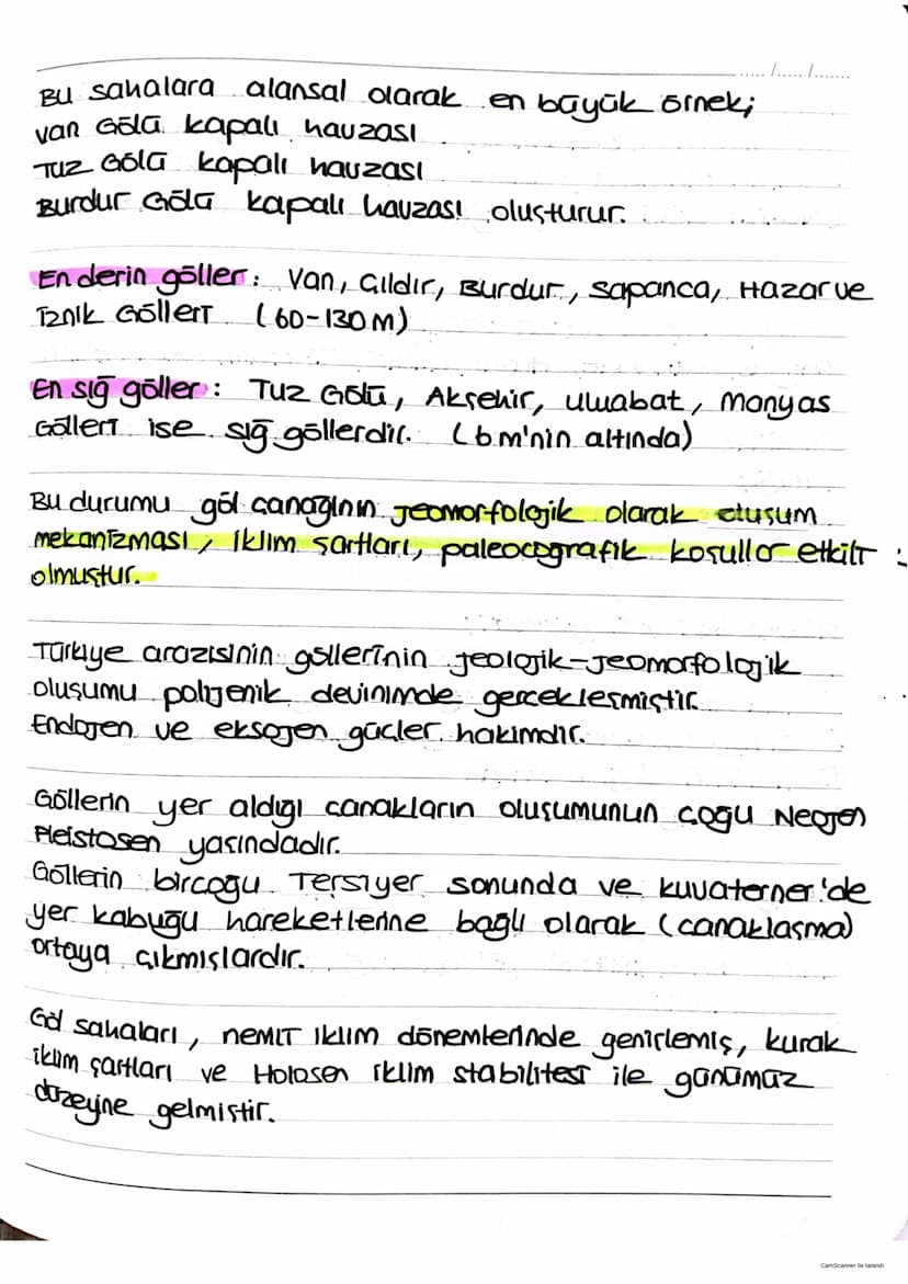 TÜRKİYE'DEKİ GÖLLER
1..... .......
karalar üzerindeki çukur alanlara suların dolmasıyla
Oluşan birkintilere göll denir.
Bütün tabanında su i
