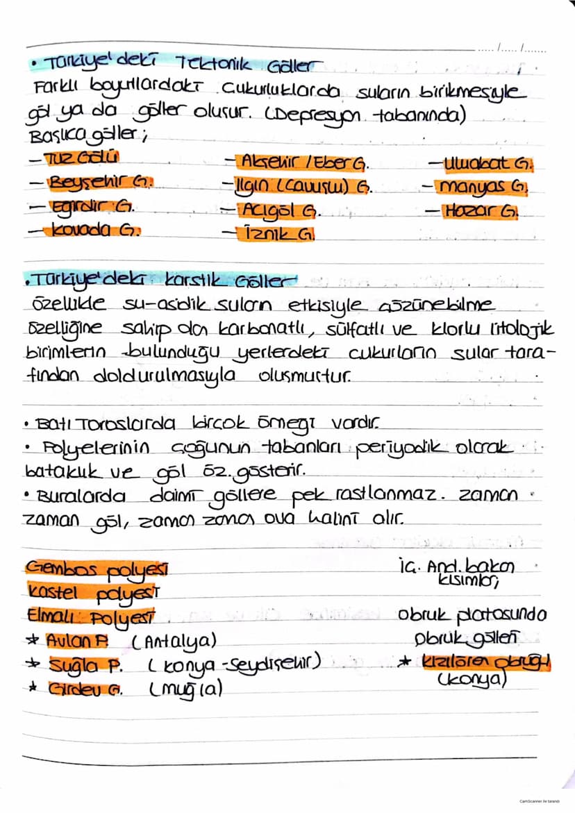 TÜRKİYE'DEKİ GÖLLER
1..... .......
karalar üzerindeki çukur alanlara suların dolmasıyla
Oluşan birkintilere göll denir.
Bütün tabanında su i
