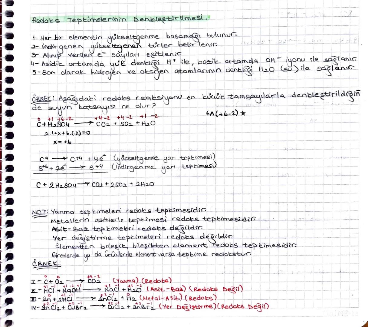 Redaks Tepkimelerinin Denkleştirilmesi.
1- Her bir elementin yükseltgenme basamağı bulunur-
3- indirgenen yükseltgenen türler belirlenir.
3-