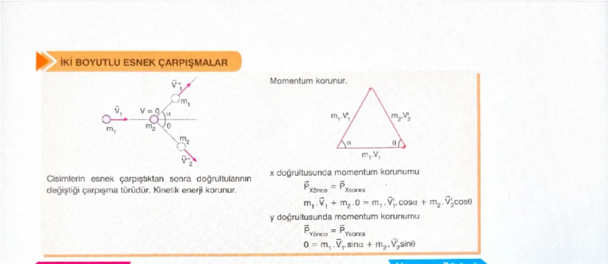 # Momentum
Bir cismin kütlesi ile hızının çarpımıdır.
$\vec{P}=m.\vec{V}$
Momentum Kütle Hız
Birimi - kg . $\frac{m}{s}$
Momentum vektöreldi