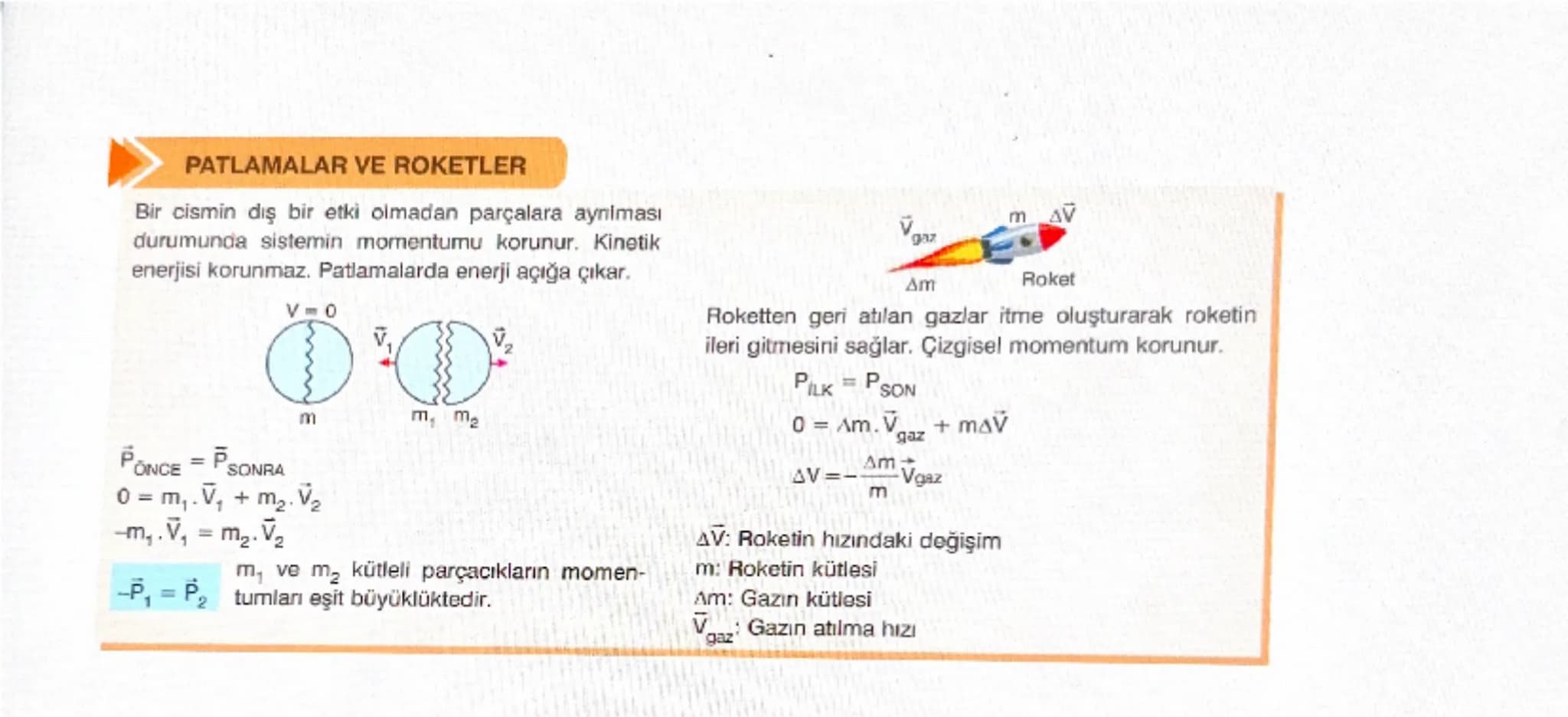 # Momentum
Bir cismin kütlesi ile hızının çarpımıdır.
$\vec{P}=m.\vec{V}$
Momentum Kütle Hız
Birimi - kg . $\frac{m}{s}$
Momentum vektöreldi