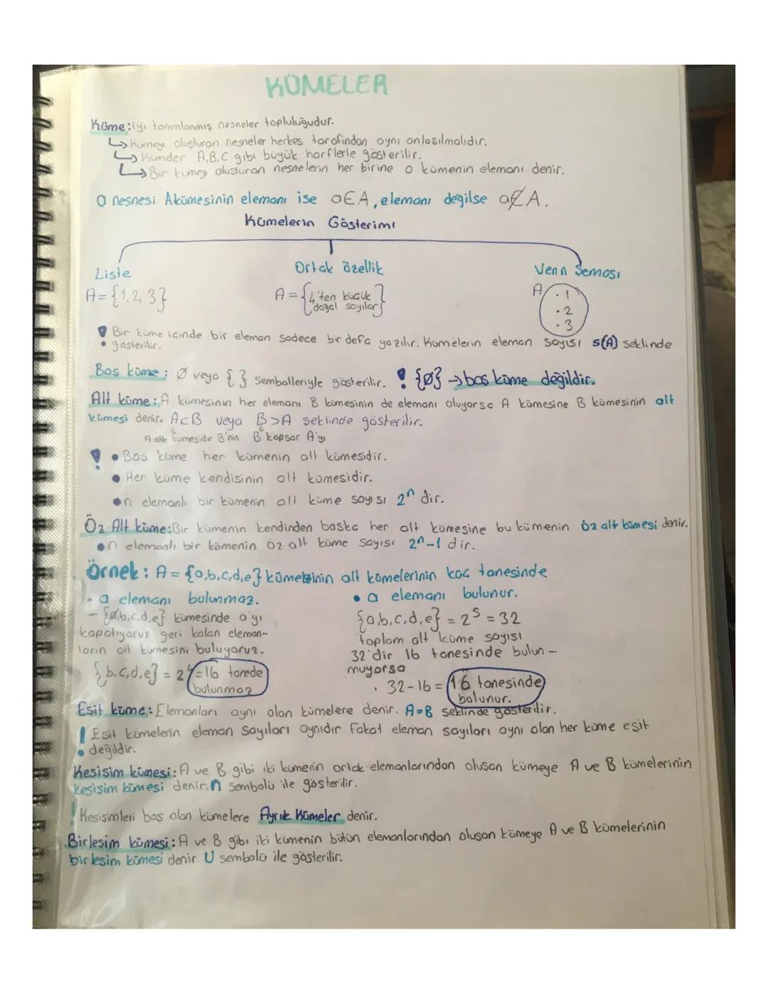 9. Sınıf Matematik Kümeler Konu Anlatımı PDF