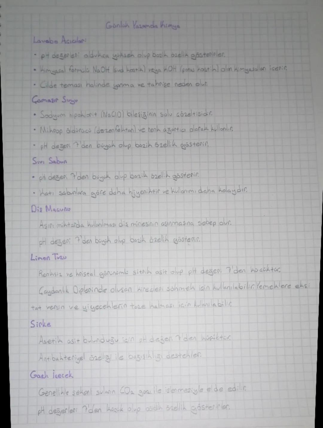 Lavabo Acicilar:
4
Gonlah Pasanda Kimya
- pH değerleri oldukça yüksek olup bazik özellik gösteriler
Kimyasal formal NaOH (sud hostik) veya K
