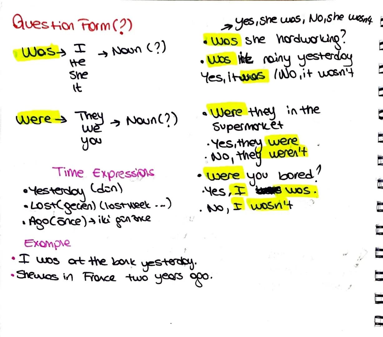 =
WAS-WERE
→Geamis Zonordoki isim comlelerinde kullanılar
Kalıplardır. Horeket, bildiren şeyler yoktur.
"to be" fillinin geçmiş halidir
Posi