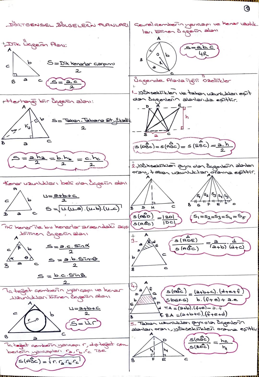DORTGENSEL BÖLGELERN ALANLARI / Geurel Gemberin yarıçapı ve kenar uzunluk.
+Dik
Bazenin Alanı:
ları bilinen agerin alanı
A
s=ab.c
4R
B
B
B
b