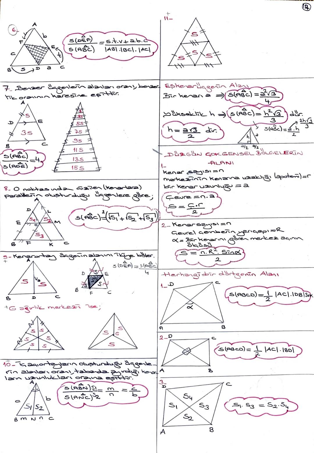 DORTGENSEL BÖLGELERN ALANLARI / Geurel Gemberin yarıçapı ve kenar uzunluk.
+Dik
Bazenin Alanı:
ları bilinen agerin alanı
A
s=ab.c
4R
B
B
B
b