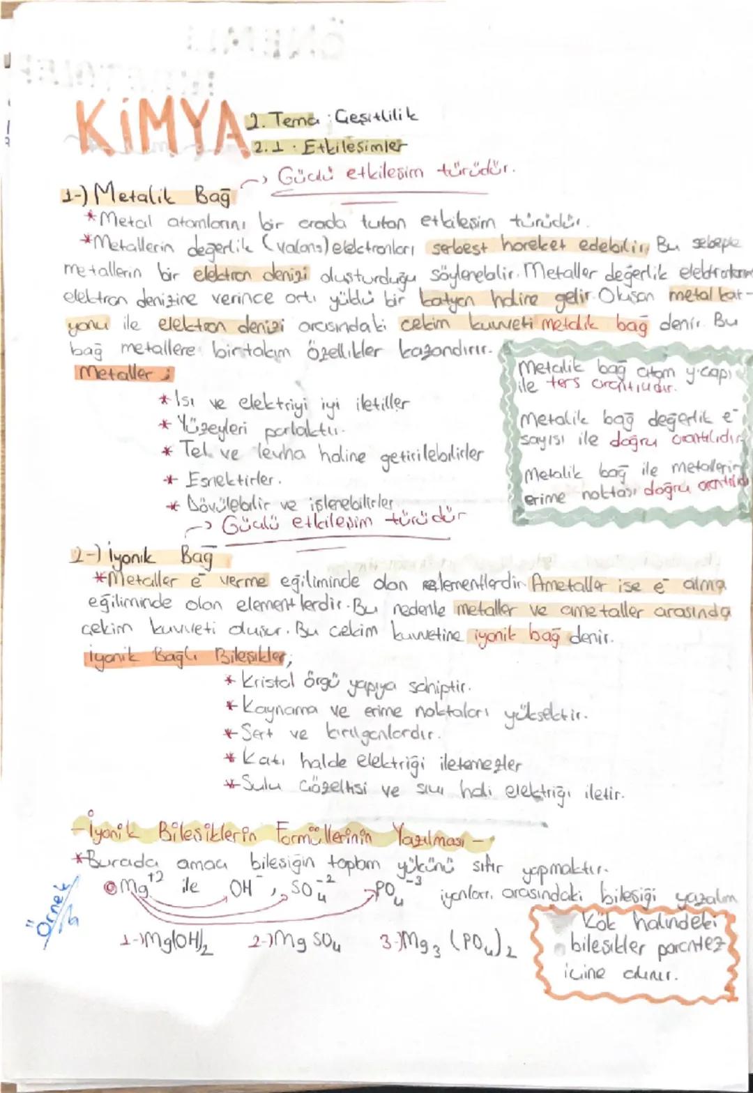 # KİMYA

2. Tema Geşitlilik
2.1. Etkilesimler

1-) Metalik Bağ
→ Güclü etkileşim türüdür.

*Metal atomlarını bir crada tutan etkileşim türüd