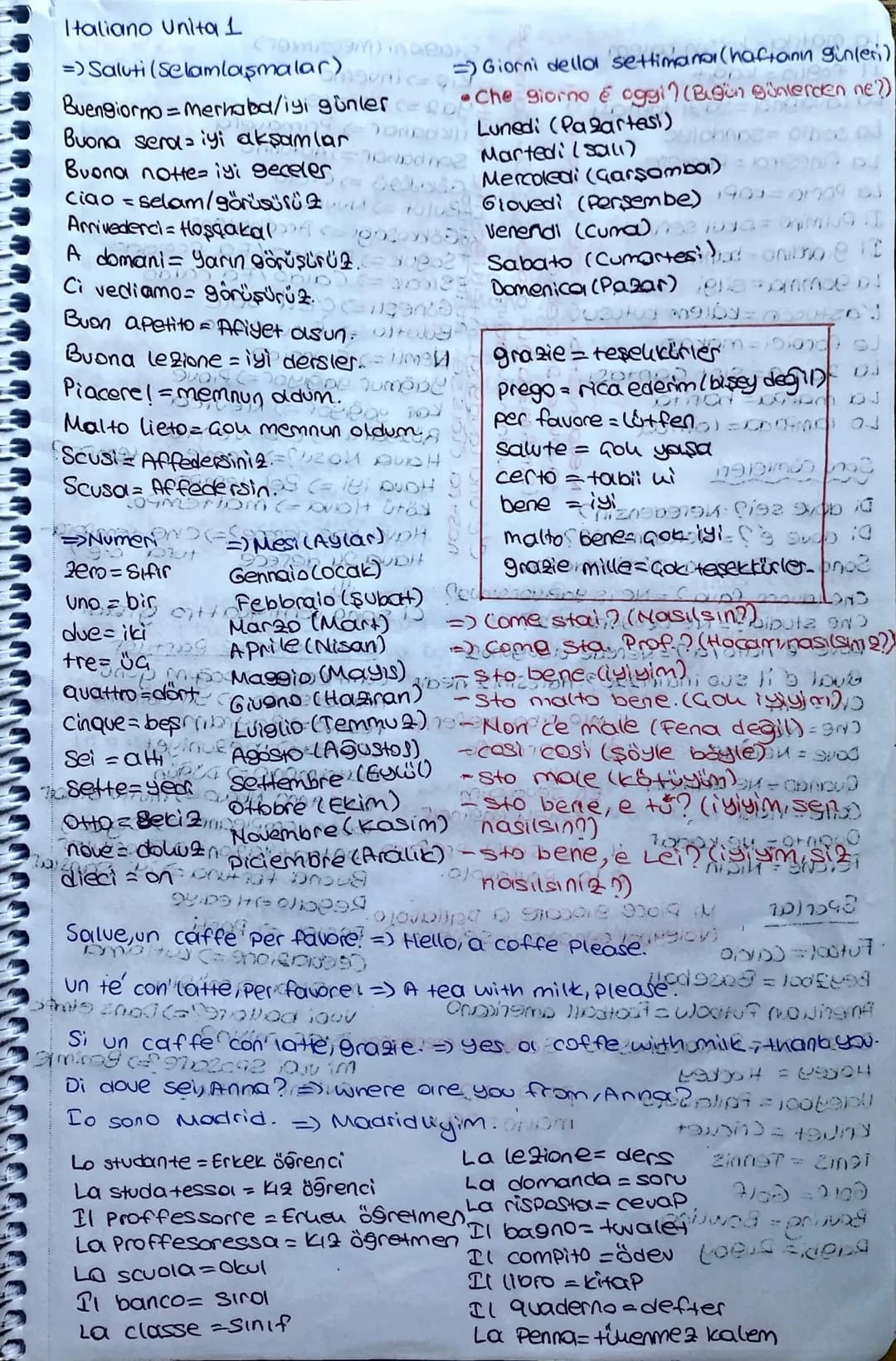Italiano Unita 1
=) Saluti (Selamlaşmalar),
suni
Buengiorno-Merhaba/iyi günler
Buona serala iyi akşamlar
Buona notte iyi geceler,
Ciao = sel