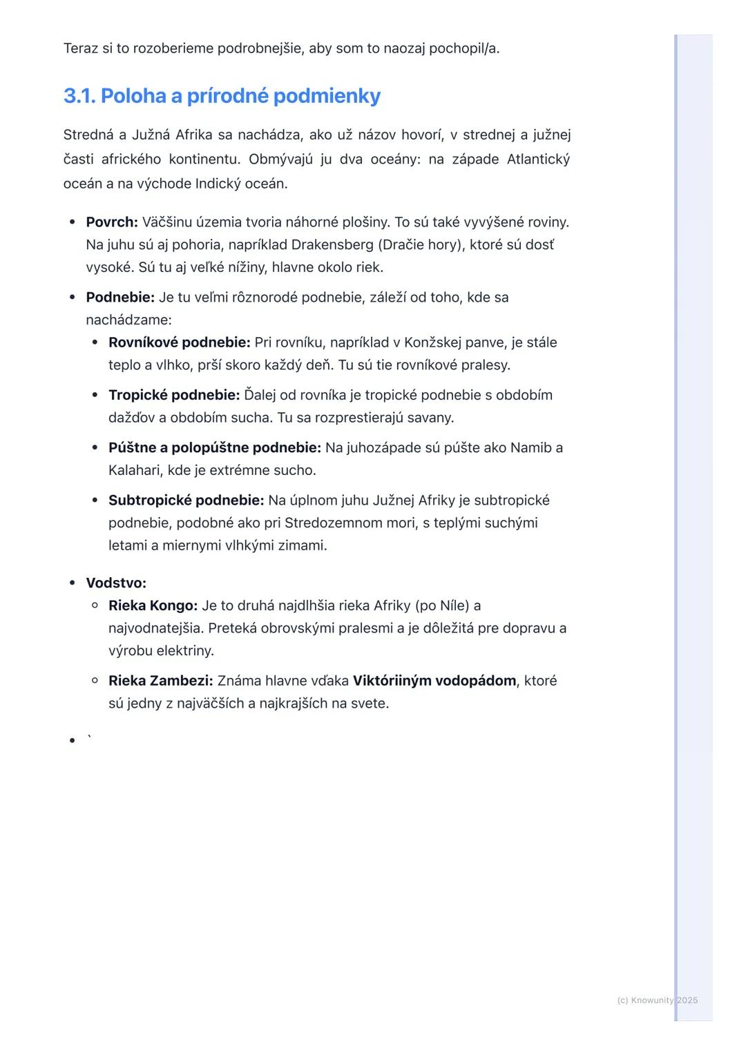 # Stredná a Južná Afrika

1. Prehľad / Úvod

Takže, ideme sa učiť o Strednej a Južnej Afrike. Je to obrovská časť kontinentu
Afrika, ktorá j