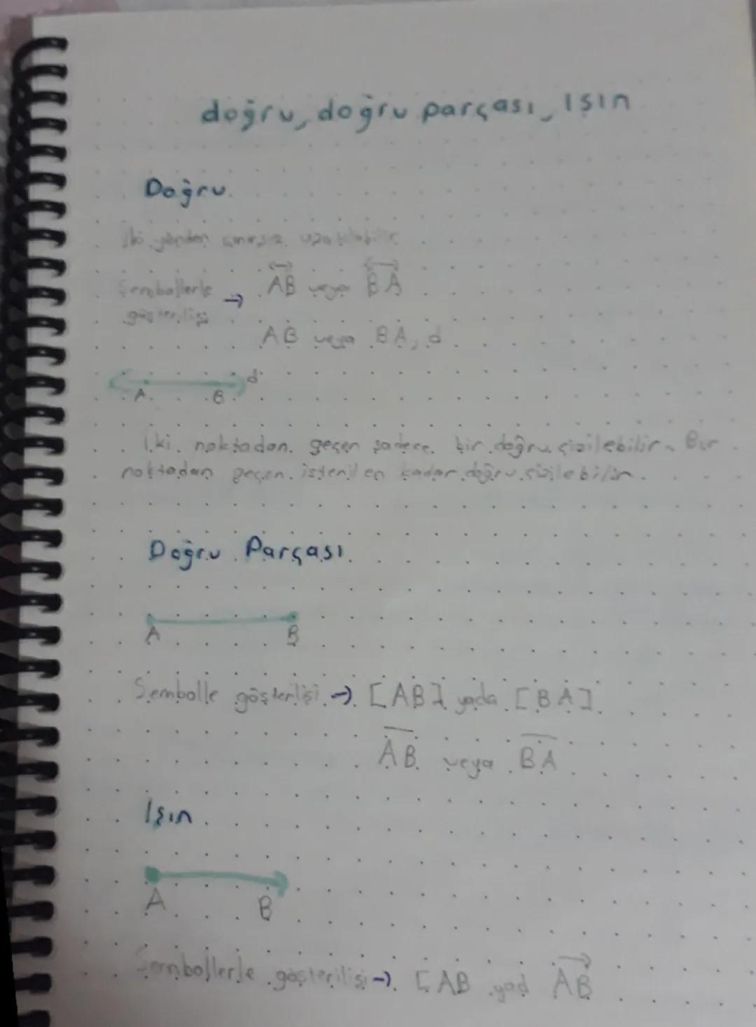 doğru, doğru parçası Işın
Doğru.
ABBA
AB v BA, d
Lki noktadan geçen şadece bir doğru çizilebilir. Bur
noktadan geçen, istenilen kadar doğru 