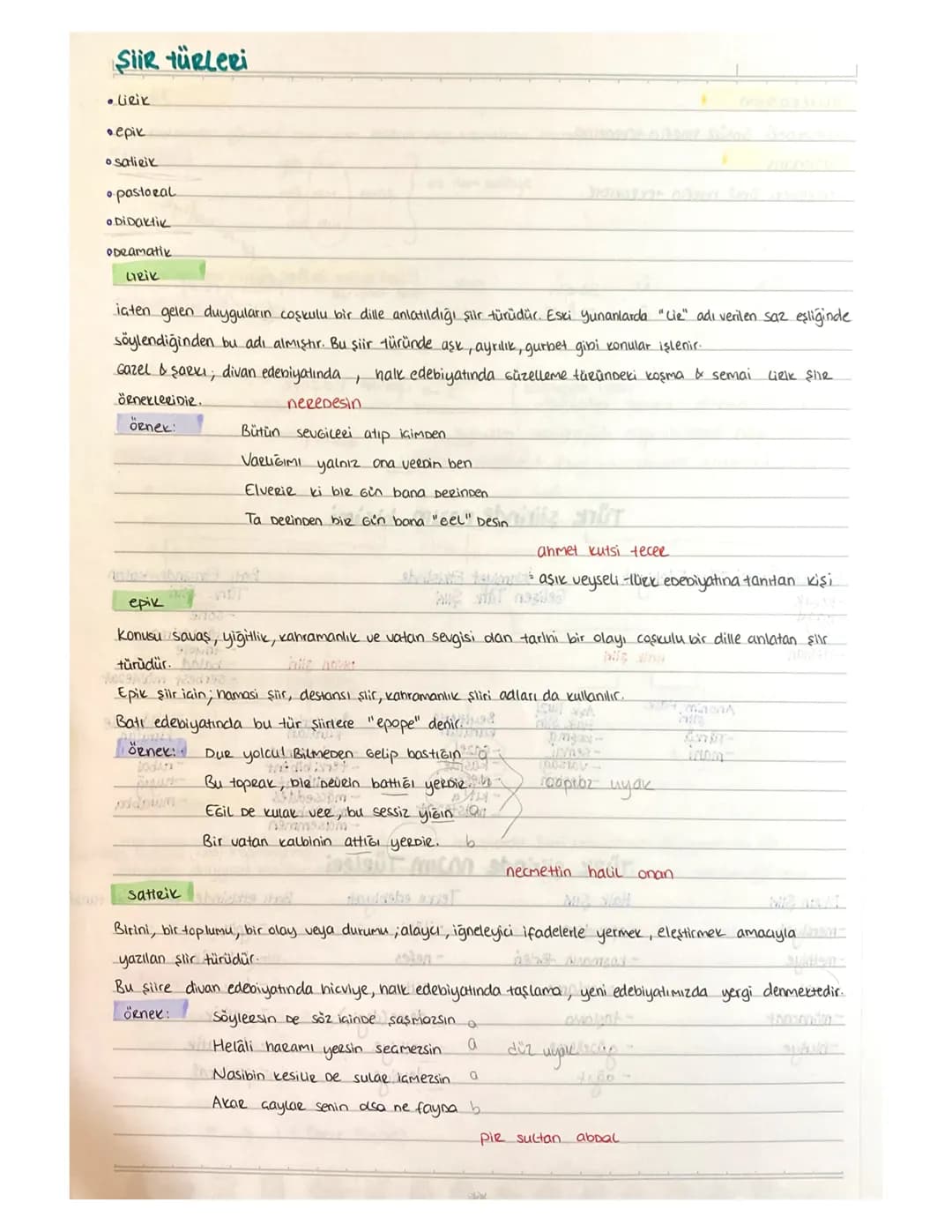 Şiir Türleri Ders Notu