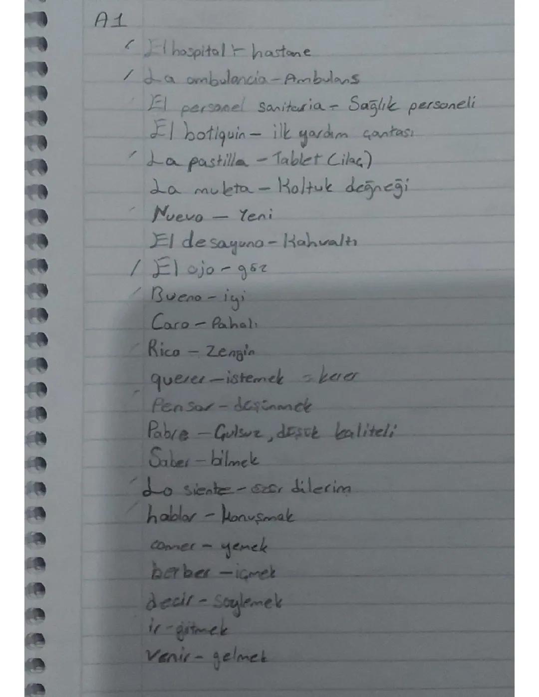 İspanyol bir kelimeler A1 seviye