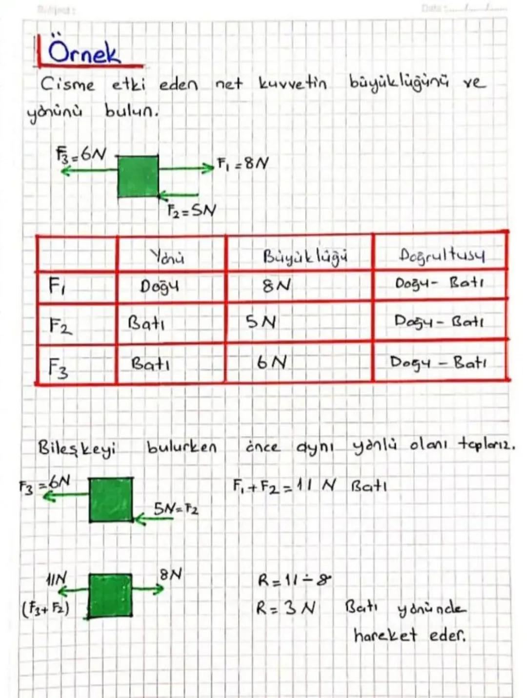 Subject:

Bileşke Kuvvet
Bir cisme iki yada daha fazla kuvvetin
yaptığı etkiye denir.
→ Aynı yönlü kurvetlerin bileşkesi
→2ıt yönlü kuvvetle