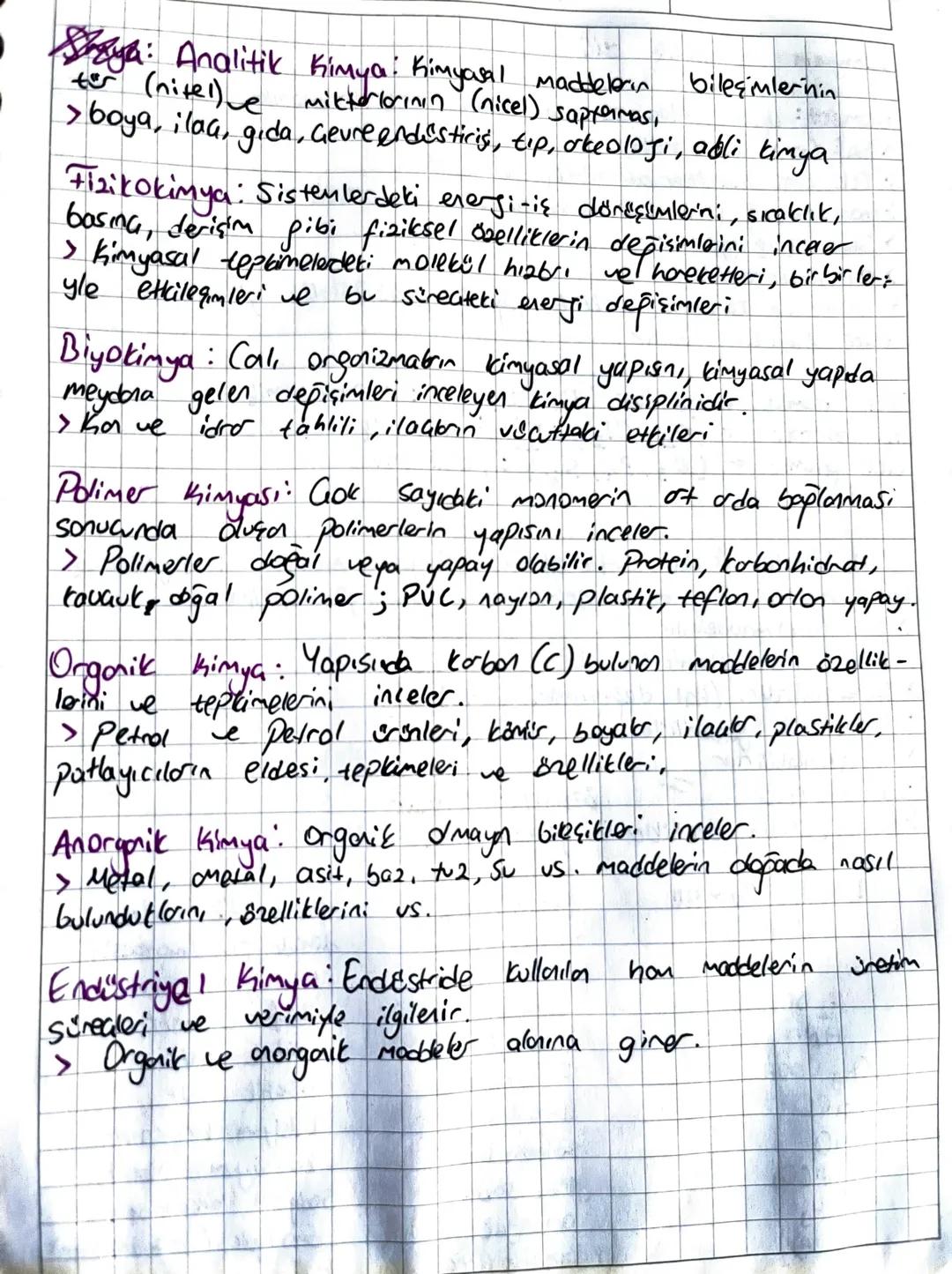 • : Analitik Kimya: Kimyasal maddelerin bileşimlerinin
Ensya:
for (nitel) e mikkerlarının (nicel) saptamas,
> boya, ilaa, gida, Gevre endist
