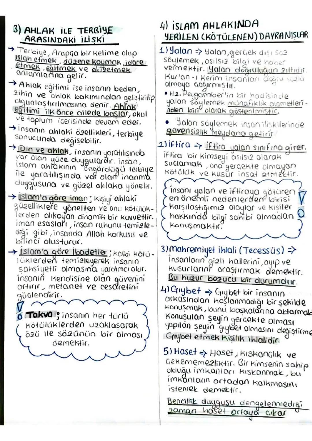10. Sınıf Din Kültürü Ders Notu
4. Ünite
AHLAKI TUTUM DAVRANIŞLAR
1)ISLAM AHLAKININ KONUSU
VE GAYESİ
Ahlak Kelimesi, Arapça "hulk"
Kelimesin
