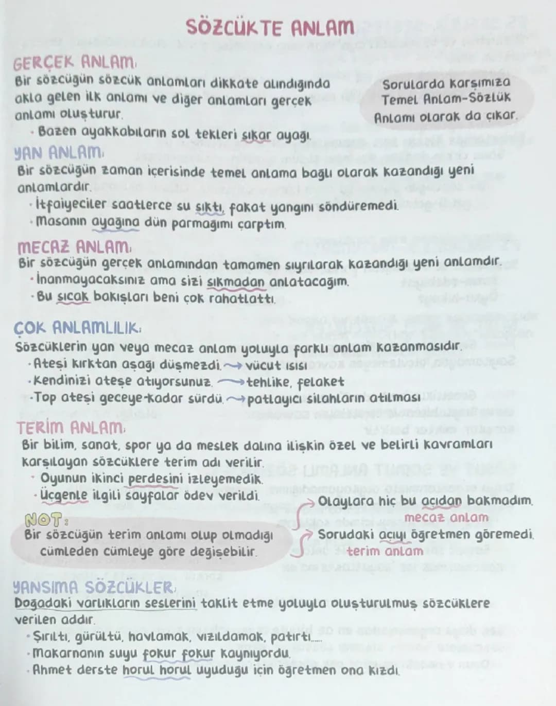 --- OCR Start ---
GERÇEK ANLAM
SÖZCÜKTE ANLAM
Bir sözcüğün sözcük anlamları dikkate alındığında
akla gelen ilk anlamı ve diğer anlamları ger