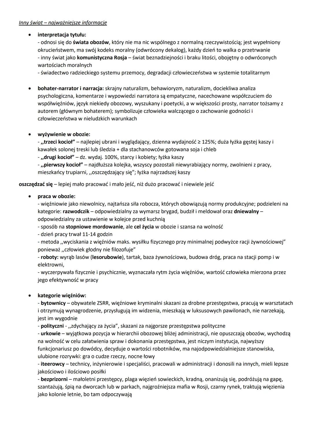 # Inny świat - najważniejsze informacje

*   interpretacja tytułu:

    *   odnosi się do świata obozów, który nie ma nic wspólnego z normal