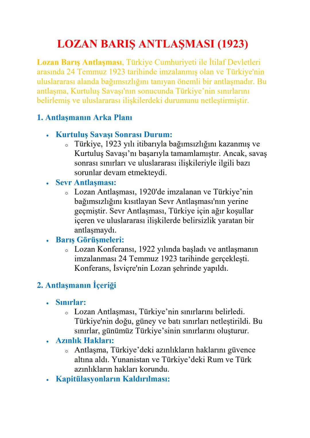 # LOZAN BARIŞ ANTLAŞMASI (1923)

Lozan Barış Antlaşması, Türkiye Cumhuriyeti ile İtilaf Devletleri
arasında 24 Temmuz 1923 tarihinde imzalan