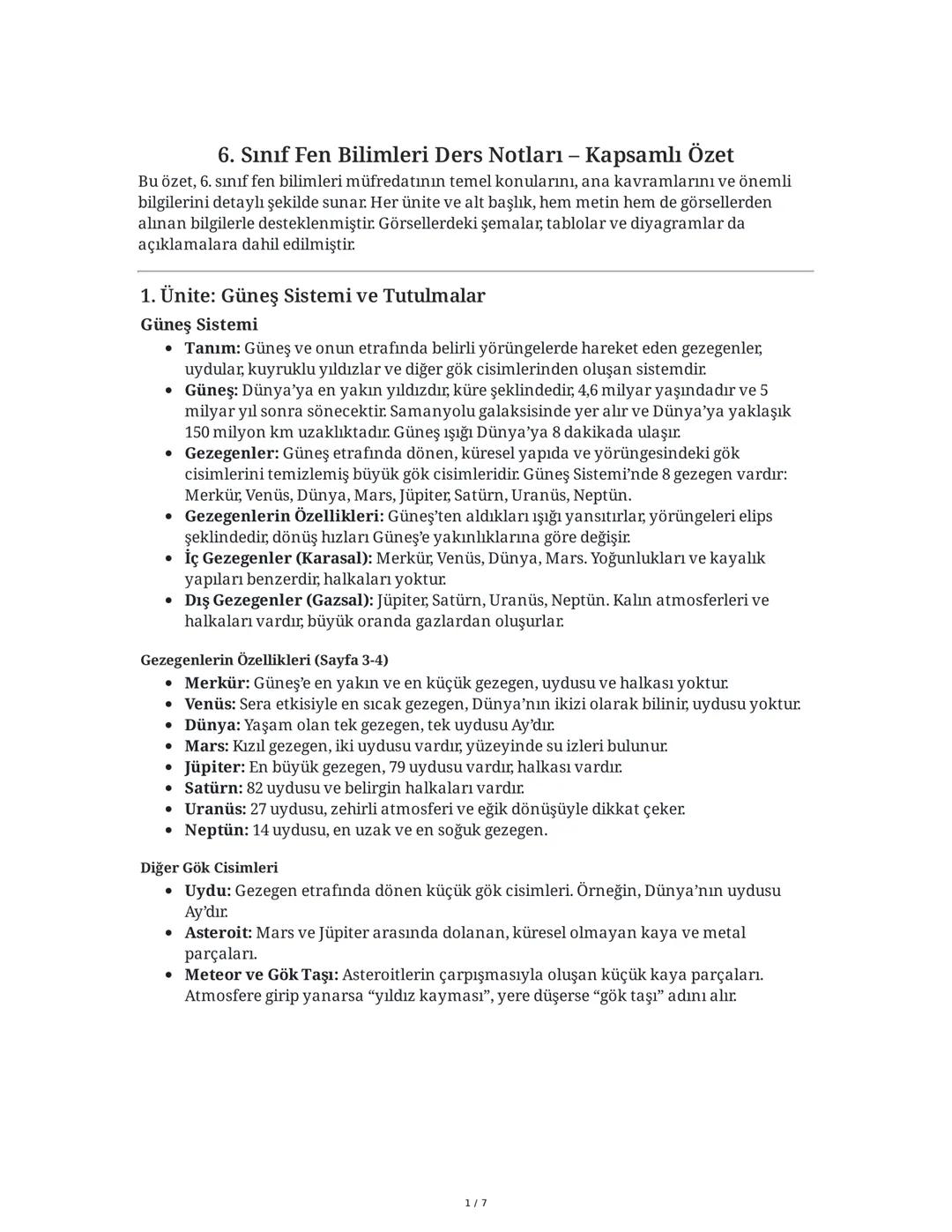 6. Sınıf Fen Bilimleri Ders Notları - Kapsamlı Özet
Bu özet, 6. sınıf fen bilimleri müfredatının temel konularını, ana kavramlarını ve öneml