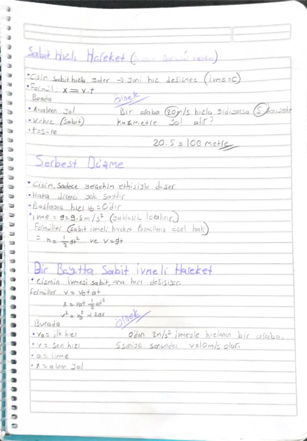 # Sabit hızlı Hareket (Quran Doriál Haraker)

•Cisim sabit hizle sider→ Joni hız değişnez (ivme=c)

•Formül; $x = v.t$

Buada

• Azalren Jol