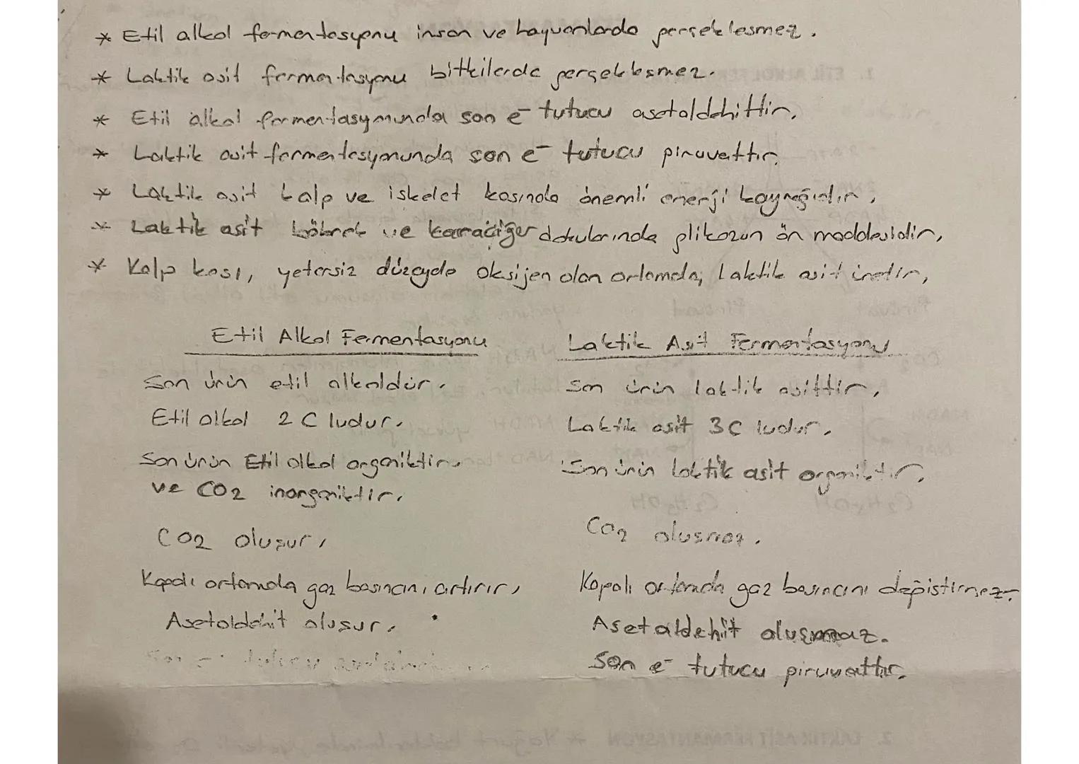 FERMANTASYON

1. ETİL ALKOL FERMANTASYONU * Bina mayası, maya mantarları, şerop bakteriler

- 2 ATP.

2 NAD

4ADP

Pirüvat

CO2

NADH

NAD

