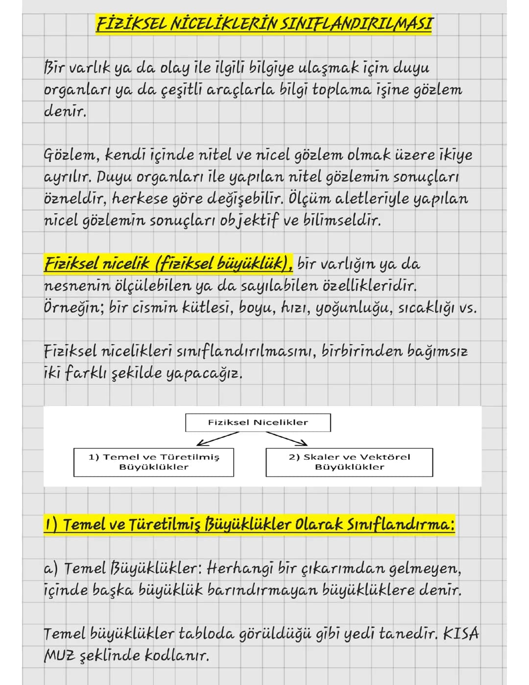 9.SINIF - FİZİKSEL NİCELİKLERİN SINIFLANDIRILMASI 