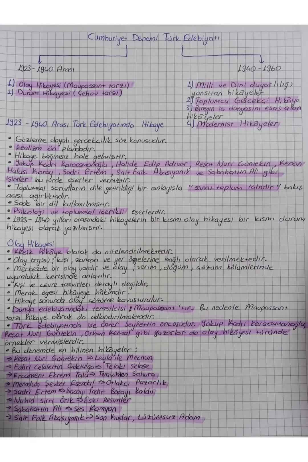 Cumhuriyet Dönemi Türk Edebiyatı
1923-1940 Arası
1) Olay Hikayesi (Maupassant tar21)
2) Durum Hikayesi (Gehov tarzı)
1923 - 1940 Arası Tork 