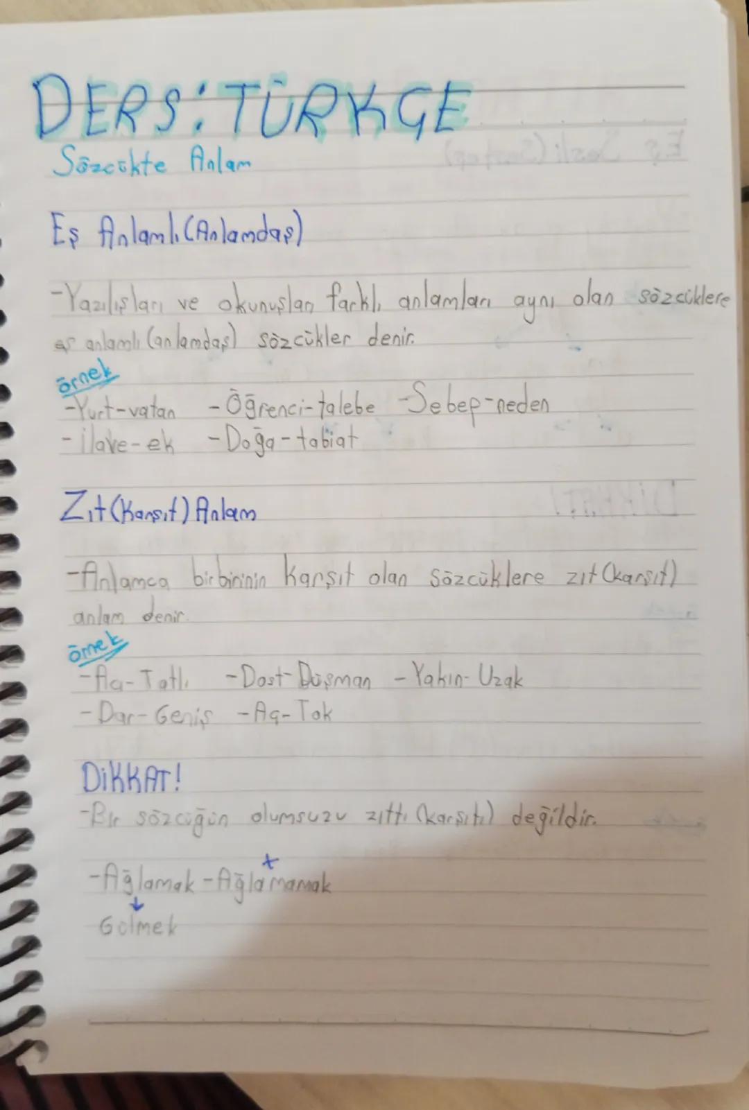 Ders. TÜRKGE
Sözcükte Anlam
-Gerçek Anlam
· Bir sözcüğōn akla gelen ilk anlamına gerçek anlam deni
amek
-Meyve suyundaki buz sıcağın etkisiy