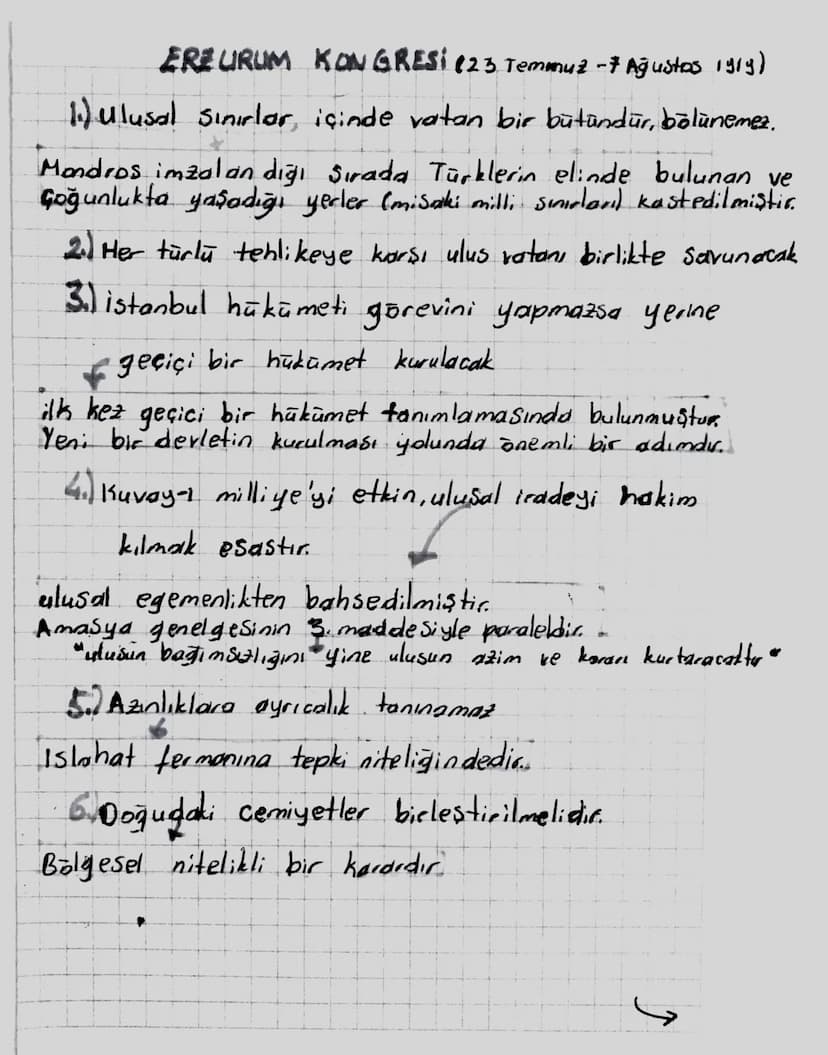 AMASYA GENELGESİ (20-22 Haziran)
1919
1) vatanın bütünlüğü, ulusun bağımsızlığı
tehlikededir. (Asil Gerekçe)
2) istanbul Hükümeti Sorumluluk