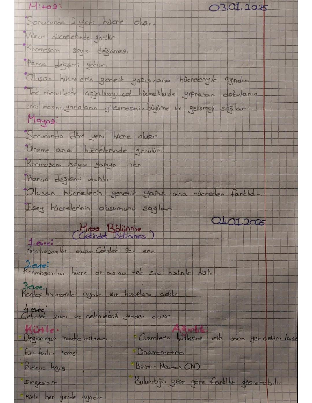 7. Sınıf Fen mitoz, mayoz, kütle, ağırlık 