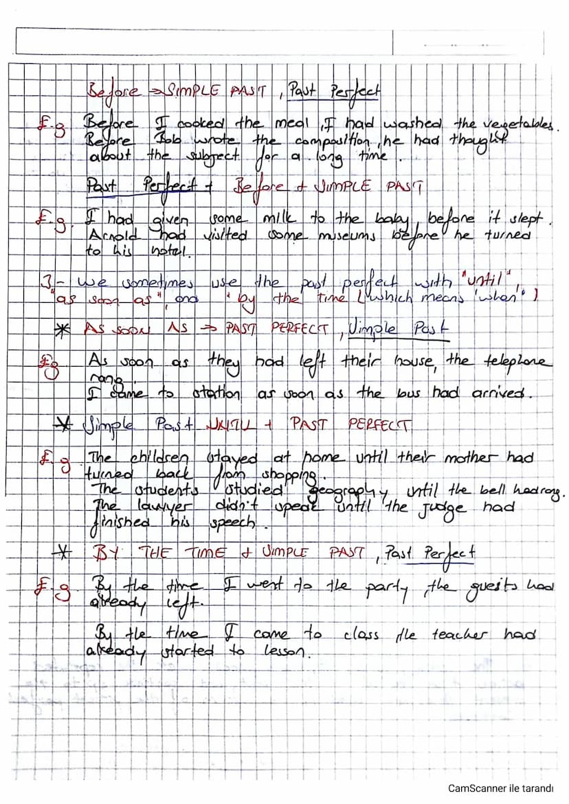 Co
Before - SIMPLE PAST, Past Perfect
Before I cooked the meal I had washed the vegetables.
Before Bob wrote the composition, he had thought