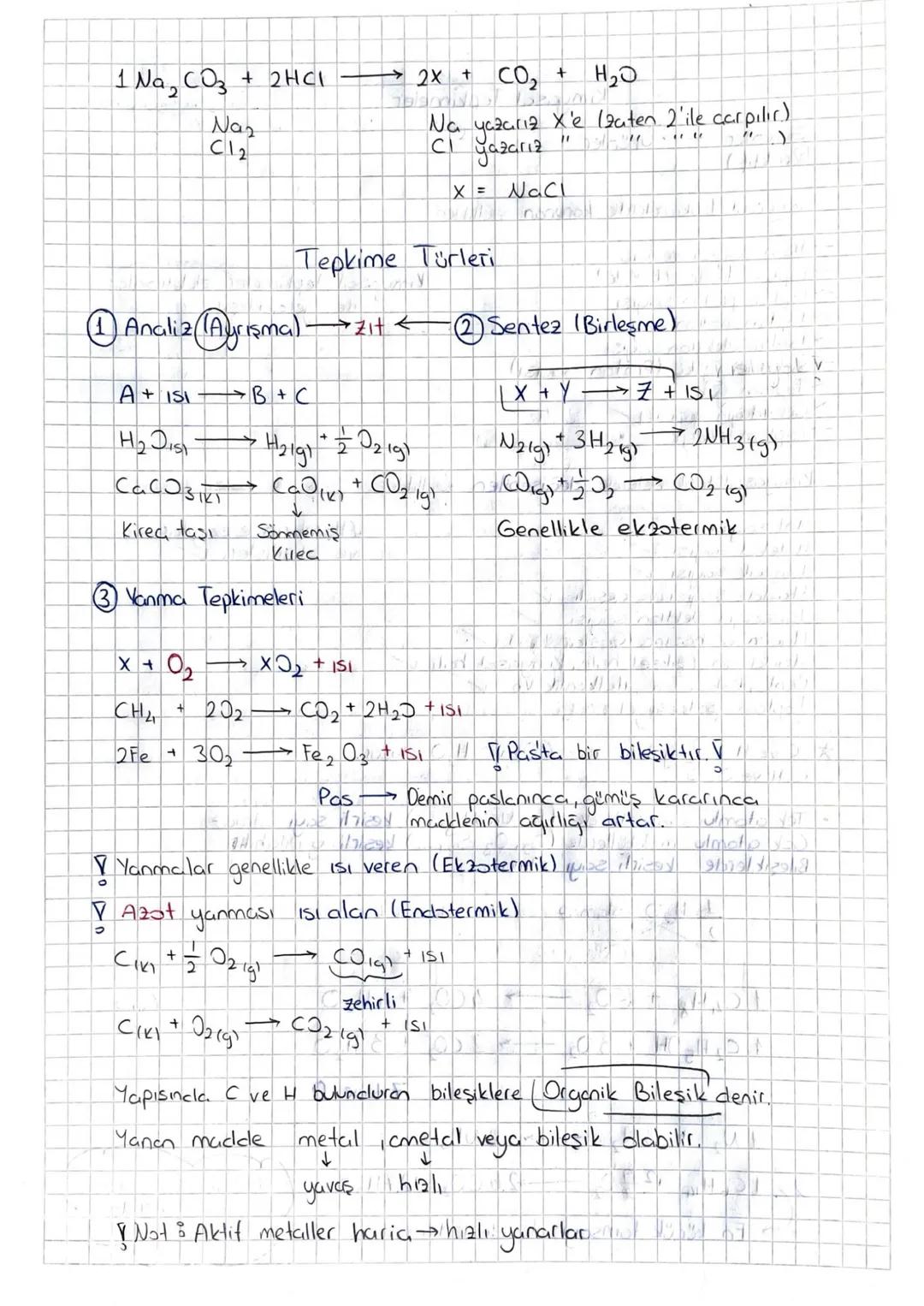Kimyasal Tepkimeler
Girenler
→ürünler
(Reaktif)
Kimyasal tepkimelerde korunan özellikler
→Atom sayısı ve tülü
Toplam kitle (K.K.K)
Toplam pr