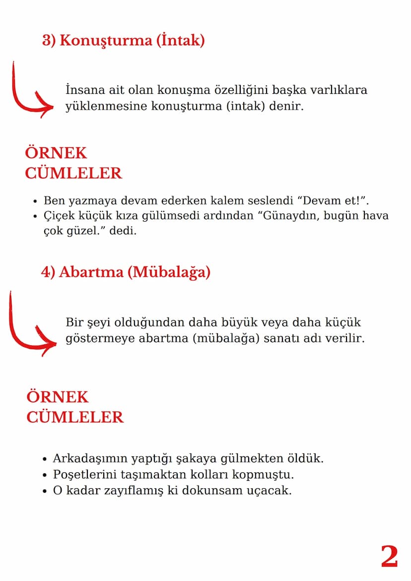 SÖZ
SANATLARI
BENZETME
(Teşbih)
KİŞİLEŞTİRME
(Teşhis)
KONUŞTURMA
(İntak)
KARŞITLIK
(Tezatlık)
ABARTMA
(Mübalağa) •
•
SÖZ SANATLARI
1) Benzet