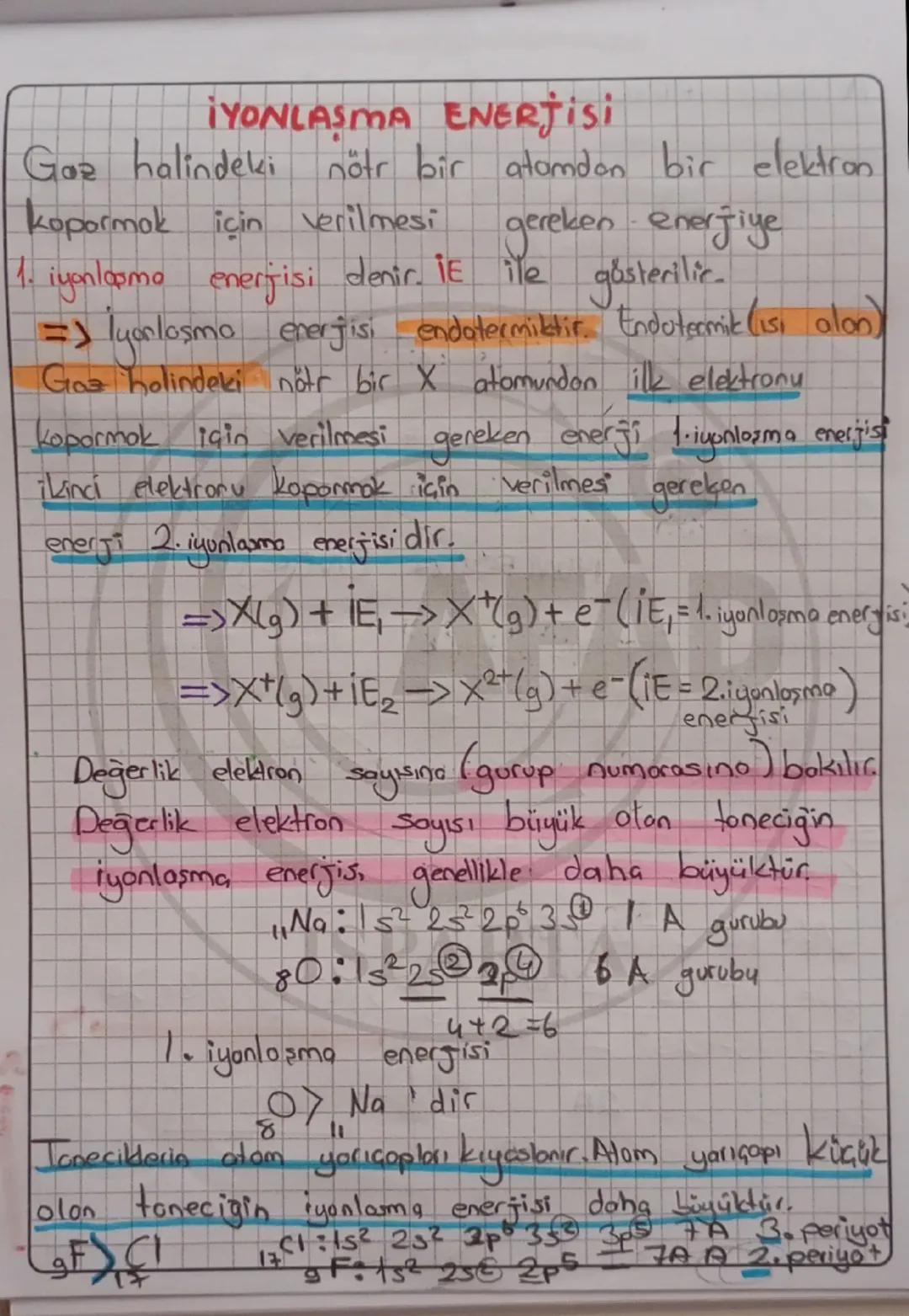 # İYONLAŞMA ENERJİSİ
Gaz halindeki nötr bir atamdan bir elektron
kopormak için verilmesi gereken enerjiye
1. iyonlasmo enerjisi denir. İE il