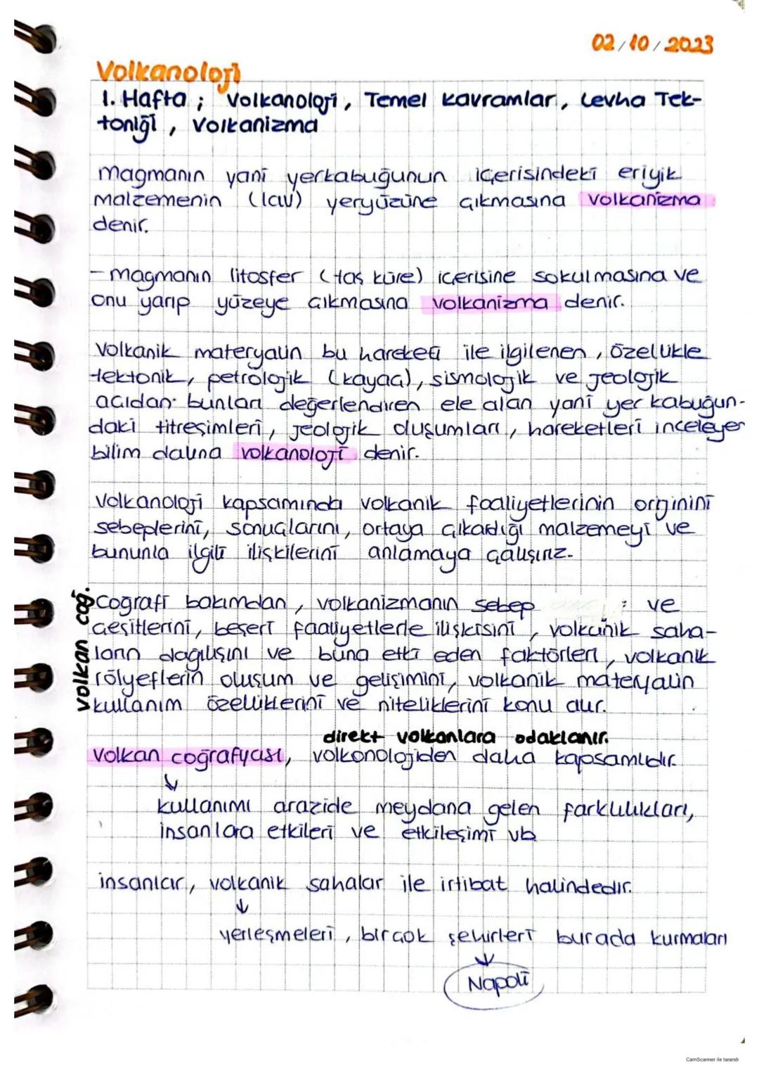 02/10/2023
Volkanoloji
1. Hafta Volkanoloji, Temel Kavramlar, Levha Tek-
toniği, Volkanizma
magmanın yani yerkabuğunun
içerisindeki eriyik
m