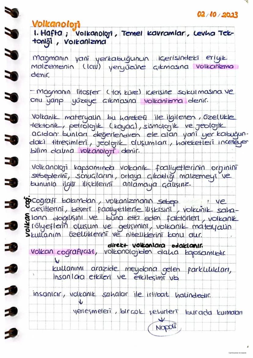 02/10/2023
Volkanoloji
1. Hafta Volkanoloji, Temel Kavramlar, Levha Tek-
toniği, Volkanizma
magmanın yani yerkabuğunun
içerisindeki eriyik
m