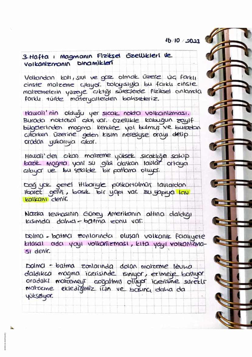 02/10/2023
Volkanoloji
1. Hafta Volkanoloji, Temel Kavramlar, Levha Tek-
toniği, Volkanizma
magmanın yani yerkabuğunun
içerisindeki eriyik
m