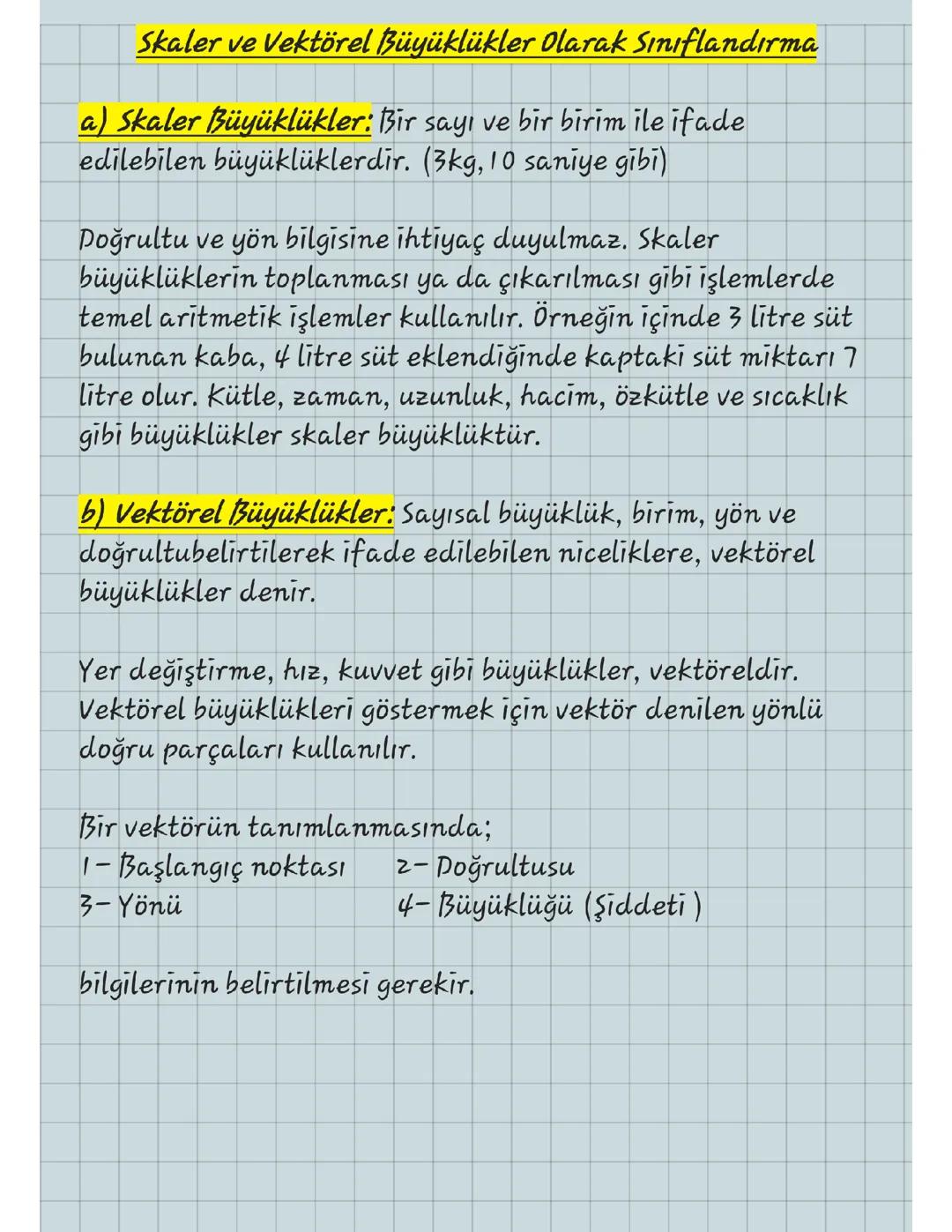 Skaler ve Vektörel Büyüklüklerin Sınıflandırılması